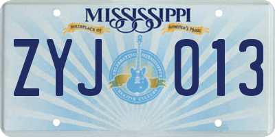 MS license plate ZYJ013