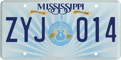 MS license plate ZYJ014