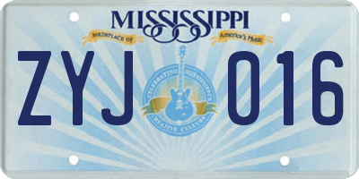 MS license plate ZYJ016