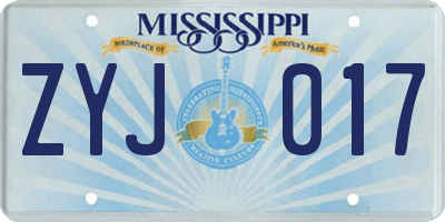 MS license plate ZYJ017