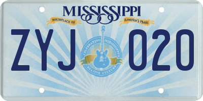MS license plate ZYJ020