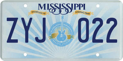 MS license plate ZYJ022