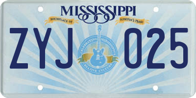 MS license plate ZYJ025