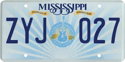 MS license plate ZYJ027