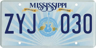 MS license plate ZYJ030