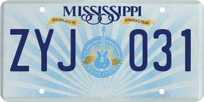 MS license plate ZYJ031