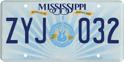 MS license plate ZYJ032