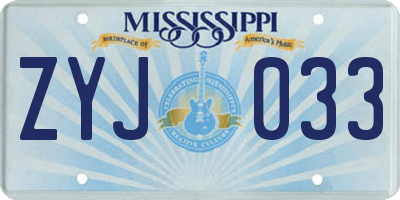 MS license plate ZYJ033