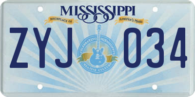 MS license plate ZYJ034