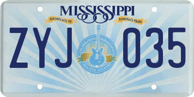 MS license plate ZYJ035