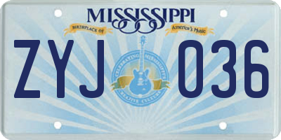 MS license plate ZYJ036