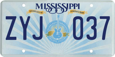 MS license plate ZYJ037