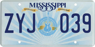 MS license plate ZYJ039