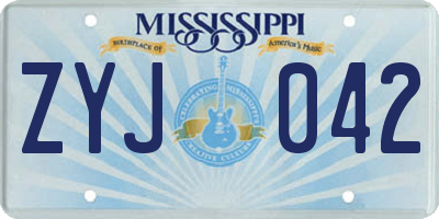 MS license plate ZYJ042