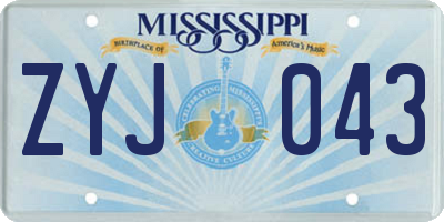MS license plate ZYJ043