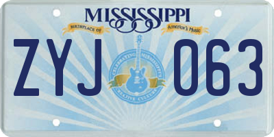 MS license plate ZYJ063