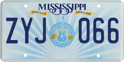 MS license plate ZYJ066