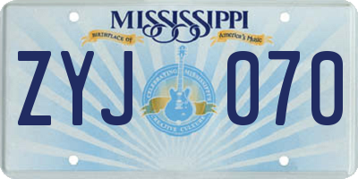 MS license plate ZYJ070