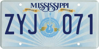 MS license plate ZYJ071