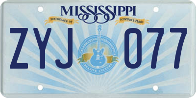 MS license plate ZYJ077