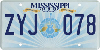 MS license plate ZYJ078