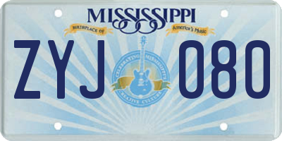 MS license plate ZYJ080
