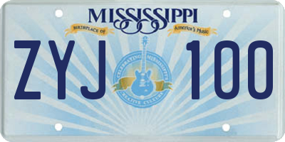 MS license plate ZYJ100