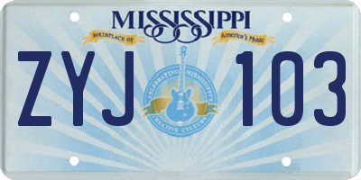 MS license plate ZYJ103