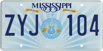 MS license plate ZYJ104