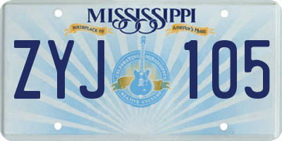 MS license plate ZYJ105