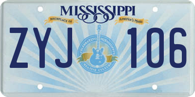 MS license plate ZYJ106