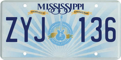 MS license plate ZYJ136