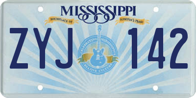MS license plate ZYJ142