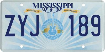 MS license plate ZYJ189