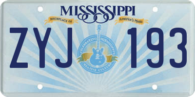 MS license plate ZYJ193