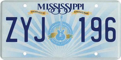 MS license plate ZYJ196