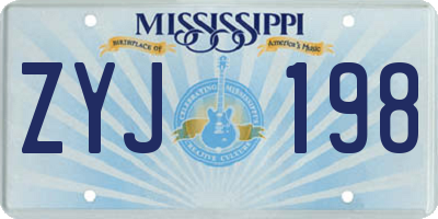 MS license plate ZYJ198
