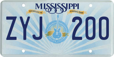 MS license plate ZYJ200