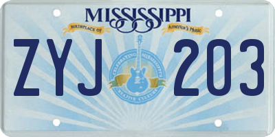MS license plate ZYJ203