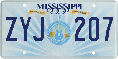 MS license plate ZYJ207