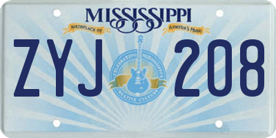 MS license plate ZYJ208