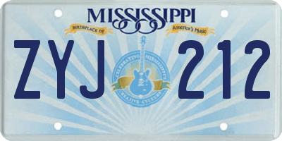 MS license plate ZYJ212