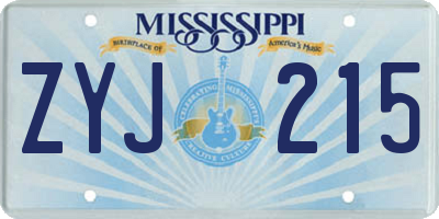 MS license plate ZYJ215
