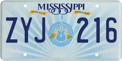MS license plate ZYJ216