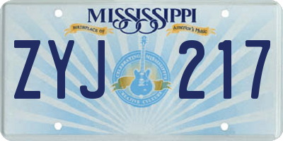 MS license plate ZYJ217