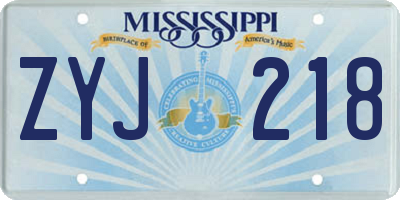MS license plate ZYJ218