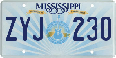 MS license plate ZYJ230