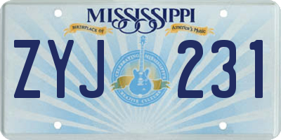 MS license plate ZYJ231