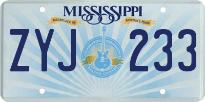 MS license plate ZYJ233