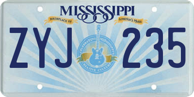 MS license plate ZYJ235
